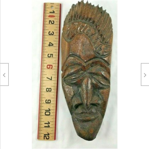 Hand Carved Dark Wood Face Wall Mounted Mask Tribal Folk Art Decor Bahamas - Picture 4 of 4